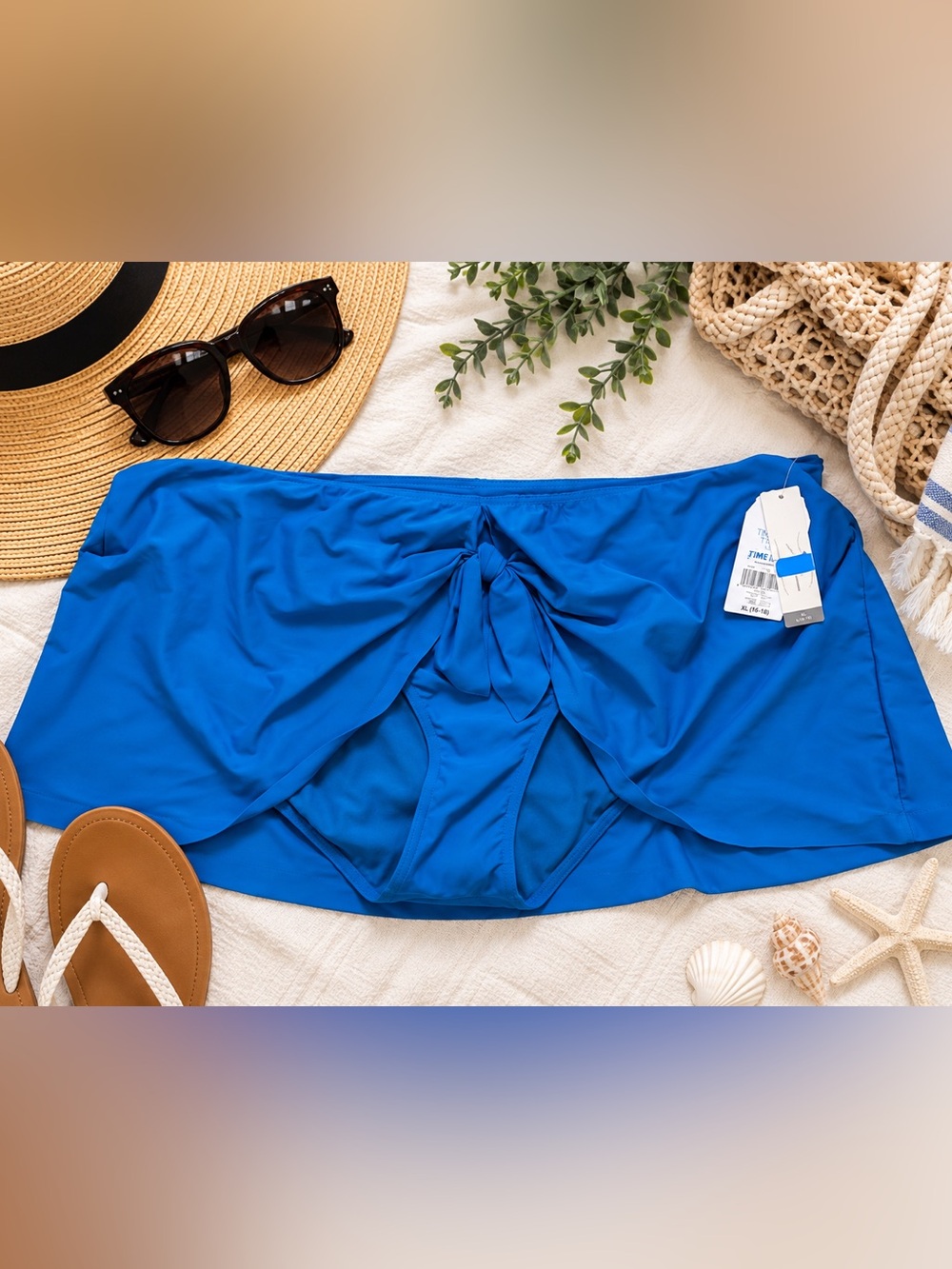 NWT Time and Tru Teal Blue Ruched Swim Skirt Skort Women's 1X Plus Size
